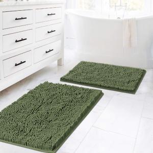 imageHVERSAILTEX Extra Thick Chenille Plush Pattern Bath Rugs for Bathroom Non Slip  Soft Plush Shaggy Bath Mats for Bathroom Floor Indoor Mats Rugs for Entryway Dark Grey 32 x 20 Plus 24 x 17 InchesLoden