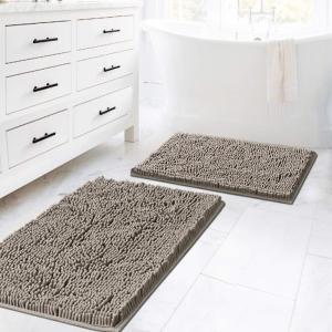 imageHVERSAILTEX Extra Thick Chenille Plush Pattern Bath Rugs for Bathroom Non Slip  Soft Plush Shaggy Bath Mats for Bathroom Floor Indoor Mats Rugs for Entryway Dark Grey 32 x 20 Plus 24 x 17 InchesDark Grey