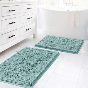 imageHVERSAILTEX Extra Thick Chenille Plush Pattern Bath Rugs for Bathroom Non Slip  Soft Plush Shaggy Bath Mats for Bathroom Floor Indoor Mats Rugs for Entryway Dark Grey 32 x 20 Plus 24 x 17 InchesDuckshell