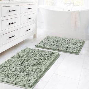 imageHVERSAILTEX Extra Thick Chenille Plush Pattern Bath Rugs for Bathroom Non Slip  Soft Plush Shaggy Bath Mats for Bathroom Floor Indoor Mats Rugs for Entryway Dark Grey 32 x 20 Plus 24 x 17 InchesSage