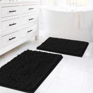 imageHVERSAILTEX Extra Thick Chenille Plush Pattern Bath Rugs for Bathroom Non Slip  Soft Plush Shaggy Bath Mats for Bathroom Floor Indoor Mats Rugs for Entryway Dark Grey 32 x 20 Plus 24 x 17 InchesBlack