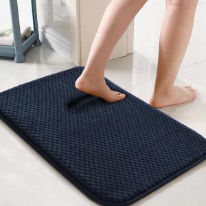 imageHVERSAILTEX Memory Foam Bath Mat 17x24 Extra Soft and Absorbent Bathroom Mats Non Slip Washable Carpet for Floor Shower and Tub BlackNavy Blue