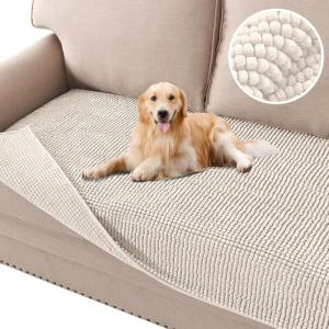 imageHVERSAILTEX Plush Chenille Dog Bed Cover Thick Soft Sofa Cover for 3 Cushion Couch Anti Slip Couch Cover Furniture Protector for Dog Pet Cat 35quot x 82quot DoveIvory