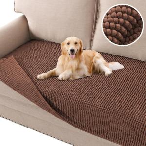 imageHVERSAILTEX Plush Chenille Dog Bed Cover Thick Soft Sofa Cover for 3 Cushion Couch Anti Slip Couch Cover Furniture Protector for Dog Pet Cat 35quot x 82quot DoveCaramel