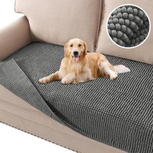 imageHVERSAILTEX Plush Chenille Dog Bed Cover Thick Soft Sofa Cover for 3 Cushion Couch Anti Slip Couch Cover Furniture Protector for Dog Pet Cat 35quot x 82quot DoveGrey