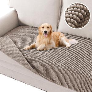 imageHVERSAILTEX Plush Chenille Dog Bed Cover Thick Soft Sofa Cover for 3 Cushion Couch Anti Slip Couch Cover Furniture Protector for Dog Pet Cat 35quot x 82quot DoveCuban Sand