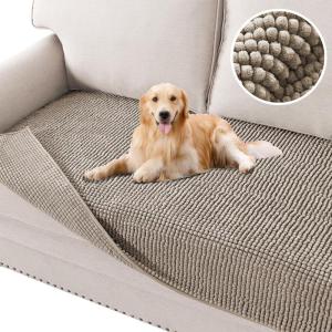 imageHVERSAILTEX Plush Chenille Dog Bed Cover Thick Soft Sofa Cover for 3 Cushion Couch Anti Slip Couch Cover Furniture Protector for Dog Pet Cat 35quot x 82quot DoveTaupe