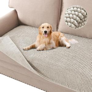 imageHVERSAILTEX Plush Chenille Dog Bed Cover Thick Soft Sofa Cover for 3 Cushion Couch Anti Slip Couch Cover Furniture Protector for Dog Pet Cat 35quot x 82quot DoveOatmeal