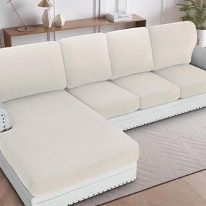 imageHVERSAILTEX Sectional Couch Covers 1 Piece Chaise Slipcover L Shape Separate Cushion Couch Cover for Both LeftRight Sectional Couch Seat Only 1 Chaises IvoryIvory