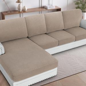 imageHVERSAILTEX Sectional Couch Covers 1 Piece Chaise Slipcover L Shape Separate Cushion Couch Cover for Both LeftRight Sectional Couch Seat Only 1 Chaises IvorySand