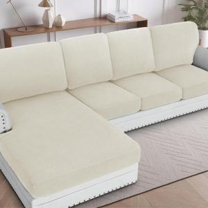 imageHVERSAILTEX Sectional Couch Covers 1 Piece Chaise Slipcover L Shape Separate Cushion Couch Cover for Both LeftRight Sectional Couch Seat Only 1 Chaises IvoryPorcelain