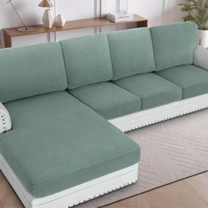 imageHVERSAILTEX Sectional Couch Covers 1 Piece Chaise Slipcover L Shape Separate Cushion Couch Cover for Both LeftRight Sectional Couch Seat Only 1 Chaises IvorySage