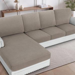 imageHVERSAILTEX Sectional Couch Covers 1 Piece Chaise Slipcover L Shape Separate Cushion Couch Cover for Both LeftRight Sectional Couch Seat Only 1 Chaises IvoryTaupe