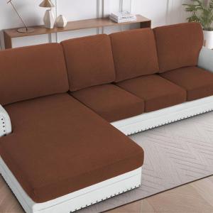 imageHVERSAILTEX Sectional Couch Covers 1 Piece Chaise Slipcover L Shape Separate Cushion Couch Cover for Both LeftRight Sectional Couch Seat Only 1 Chaises IvoryCaramel
