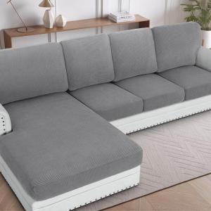 imageHVERSAILTEX Sectional Couch Covers 1 Piece Chaise Slipcover L Shape Separate Cushion Couch Cover for Both LeftRight Sectional Couch Seat Only 1 Chaises IvoryDove