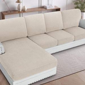 imageHVERSAILTEX Sectional Couch Covers 1 Piece Chaise Slipcover L Shape Separate Cushion Couch Cover for Both LeftRight Sectional Couch Seat Only 1 Chaises IvoryIsland Fossi