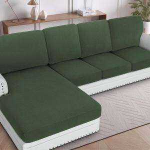 imageHVERSAILTEX Sectional Couch Covers 1 Piece Chaise Slipcover L Shape Separate Cushion Couch Cover for Both LeftRight Sectional Couch Seat Only 1 Chaises IvoryBronze Green