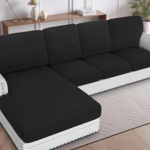 imageHVERSAILTEX Sectional Couch Covers 1 Piece Chaise Slipcover L Shape Separate Cushion Couch Cover for Both LeftRight Sectional Couch Seat Only 1 Chaises IvoryBlack