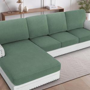 imageHVERSAILTEX Sectional Couch Covers 1 Piece Chaise Slipcover L Shape Separate Cushion Couch Cover for Both LeftRight Sectional Couch Seat Only 1 Chaises IvoryLoden Frost