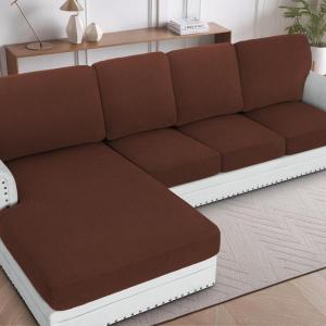 imageHVERSAILTEX Sectional Couch Covers 1 Piece Chaise Slipcover L Shape Separate Cushion Couch Cover for Both LeftRight Sectional Couch Seat Only 1 Chaises IvoryBurnt Brick