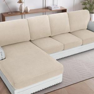 imageHVERSAILTEX Sectional Couch Covers 1 Piece Chaise Slipcover L Shape Separate Cushion Couch Cover for Both LeftRight Sectional Couch Seat Only 1 Chaises IvoryNatural