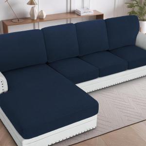 imageHVERSAILTEX Sectional Couch Covers 1 Piece Chaise Slipcover L Shape Separate Cushion Couch Cover for Both LeftRight Sectional Couch Seat Only 1 Chaises IvoryNavy