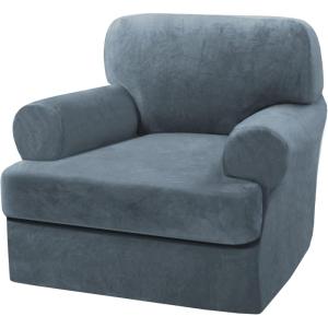 imageHVERSAILTEX Sofa Cover 4 Piece T Cushion Sofa Slipcovers Couch Cover Furniture Protector Stretch T Cushion Sofa Covers for 3 Cushion Couch with 3 Individual T Cushion Covers IvoryStone Blue