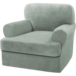 imageHVERSAILTEX Sofa Cover 4 Piece T Cushion Sofa Slipcovers Couch Cover Furniture Protector Stretch T Cushion Sofa Covers for 3 Cushion Couch with 3 Individual T Cushion Covers IvorySea Grass