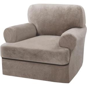 imageHVERSAILTEX Sofa Cover 4 Piece T Cushion Sofa Slipcovers Couch Cover Furniture Protector Stretch T Cushion Sofa Covers for 3 Cushion Couch with 3 Individual T Cushion Covers IvoryTaupe