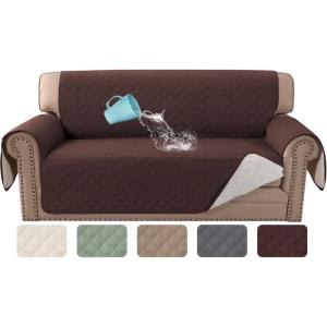 imageHVERSAILTEX Sofa Covers for 3 Cushion Couch Dog Couch Protector Furniture Covers for Pets 100 Waterproof Cover with NonSkid Backing ampamp Elastic StrapsSofa Coconut MilkChocolate