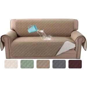 imageHVERSAILTEX Sofa Covers for 3 Cushion Couch Dog Couch Protector Furniture Covers for Pets 100 Waterproof Cover with NonSkid Backing ampamp Elastic StrapsSofa Coconut MilkFrench Oak