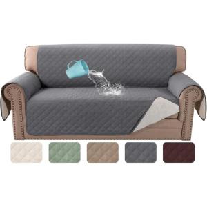imageHVERSAILTEX Sofa Covers for 3 Cushion Couch Dog Couch Protector Furniture Covers for Pets 100 Waterproof Cover with NonSkid Backing ampamp Elastic StrapsSofa Coconut MilkRocket Gray