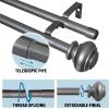 imageHVERSAILTEX Elegant Window Treatment Telescoping Double Curtain Rod Set with Classic Cap 34Inch Diameter Adjusts from 66 to 120 Inches BlackPewter