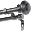 imageHVERSAILTEX Elegant Window Treatment Telescoping Double Curtain Rod Set with Classic Cap 34Inch Diameter Adjusts from 66 to 120 Inches BlackPewter