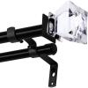 imageHVERSAILTEX Double Curtain Rod Set for Windows Decorative Drapery Rods Adjustable Length from 66 to 120 Inch 34 Inch Diameter Acrylic Square Finials Matte Black