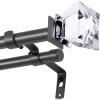 imageHVERSAILTEX Double Curtain Rod Set for Windows Decorative Drapery Rods Adjustable Length from 66 to 120 Inch 34 Inch Diameter Acrylic Square Finials Pewter