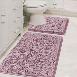 imageBath Mats Non Slip for Bathroom Rugs Soft Absorbent Shaggy MicrofiberMachineWashable Dry Fast Bedroom Area Rugs Perfect for Door Mat 32quotx 20quot and 20quot x 20quot U Shape Mauve