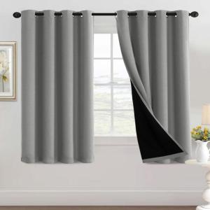 imageHVERSAILTEX 100 Blackout Patio Curtains Thermal Insulated Curtains for Sliding Door Extra Wide Window Panels Full Light Blocking Grommet Curtain with Black Liner W100 x L84 inch  Warm TaupeBlackout Dove Gray