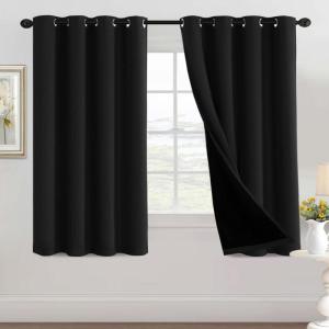 imageHVERSAILTEX 100 Blackout Patio Curtains Thermal Insulated Curtains for Sliding Door Extra Wide Window Panels Full Light Blocking Grommet Curtain with Black Liner W100 x L84 inch  Warm TaupeBlackout Jet Black