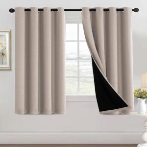 imageHVERSAILTEX 100 Blackout Patio Curtains Thermal Insulated Curtains for Sliding Door Extra Wide Window Panels Full Light Blocking Grommet Curtain with Black Liner W100 x L84 inch  Warm TaupeBlackout Natural Sand