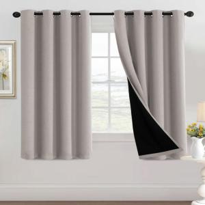 imageHVERSAILTEX 100 Blackout Patio Curtains Thermal Insulated Curtains for Sliding Door Extra Wide Window Panels Full Light Blocking Grommet Curtain with Black Liner W100 x L84 inch  Warm TaupeBlackout Warm Taupe