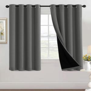 imageHVERSAILTEX 100 Blackout Patio Curtains Thermal Insulated Curtains for Sliding Door Extra Wide Window Panels Full Light Blocking Grommet Curtain with Black Liner W100 x L84 inch  Warm TaupeBlackout Grey