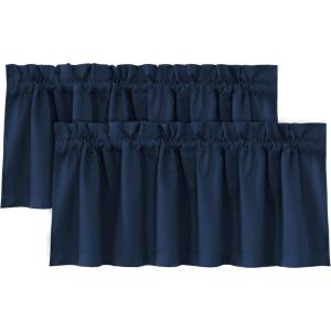 imageHVERSAILTEX 100 Blackout Valances for WindowsLiving Room Bedroom Bathroom Farmhouse Style Rustic Dinning Room Blackout Thermal Insulated Rod Pocket W52 x L18 Inch Length Natural Sand 2 PanelNavy