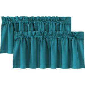 imageHVERSAILTEX 100 Blackout Valances for WindowsLiving Room Bedroom Bathroom Farmhouse Style Rustic Dinning Room Blackout Thermal Insulated Rod Pocket W52 x L18 Inch Length Natural Sand 2 PanelTurquoise Blue