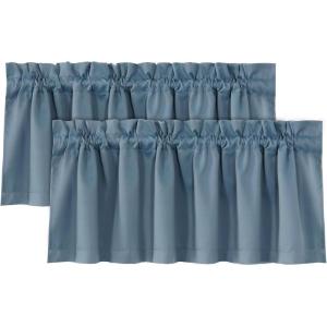 imageHVERSAILTEX 100 Blackout Valances for WindowsLiving Room Bedroom Bathroom Farmhouse Style Rustic Dinning Room Blackout Thermal Insulated Rod Pocket W52 x L18 Inch Length Natural Sand 2 PanelStone Blue