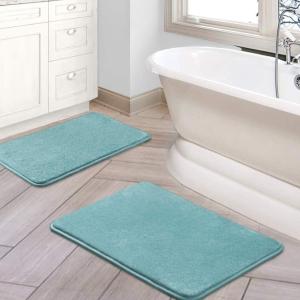 imageHVERSAILTEX Bath Mat Memory Foam Set Bathroom Rug Set Flannel Velvety Bath Mat Luxury Extra Soft and Absorbent Non Slip Rugs for BathroomBedroom Washable2 Pack 20quotx 32quot 17quotx 24quot GreyEggshell Blue
