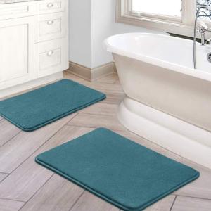 imageHVERSAILTEX Bath Mat Memory Foam Set Bathroom Rug Set Flannel Velvety Bath Mat Luxury Extra Soft and Absorbent Non Slip Rugs for BathroomBedroom Washable2 Pack 20quotx 32quot 17quotx 24quot GreyDark Teal