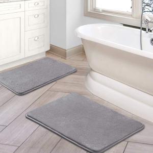 imageHVERSAILTEX Bath Mat Memory Foam Set Bathroom Rug Set Flannel Velvety Bath Mat Luxury Extra Soft and Absorbent Non Slip Rugs for BathroomBedroom Washable2 Pack 20quotx 32quot 17quotx 24quot GreyGrey