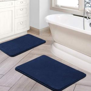 imageHVERSAILTEX Bath Mat Memory Foam Set Bathroom Rug Set Flannel Velvety Bath Mat Luxury Extra Soft and Absorbent Non Slip Rugs for BathroomBedroom Washable2 Pack 20quotx 32quot 17quotx 24quot GreyNavy