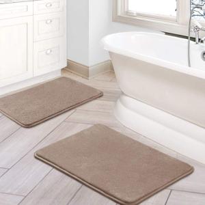 imageHVERSAILTEX Bath Mat Memory Foam Set Bathroom Rug Set Flannel Velvety Bath Mat Luxury Extra Soft and Absorbent Non Slip Rugs for BathroomBedroom Washable2 Pack 20quotx 32quot 17quotx 24quot GreyTaupe